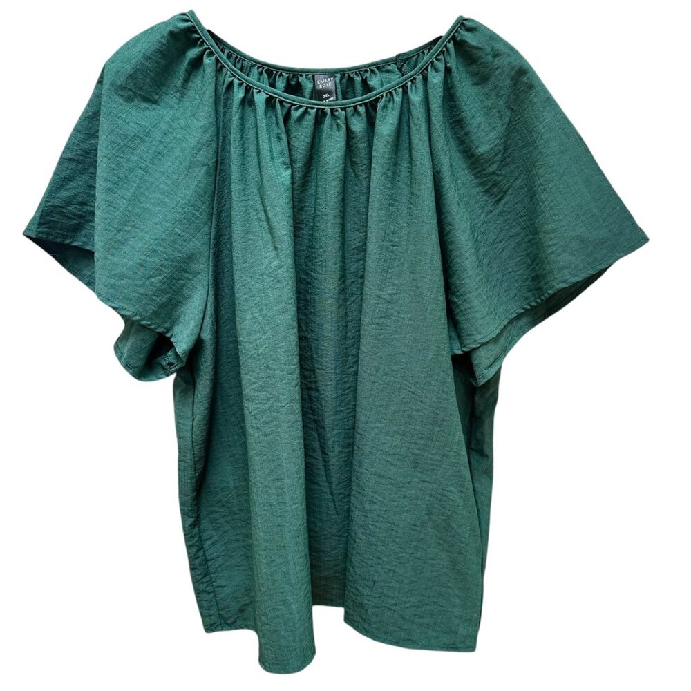 Emery Rose Green Flutter Sleeve Top Relaxed Fit Spring Career Casual‎ Size 3X